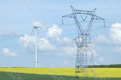 A electric pylon near windturbine