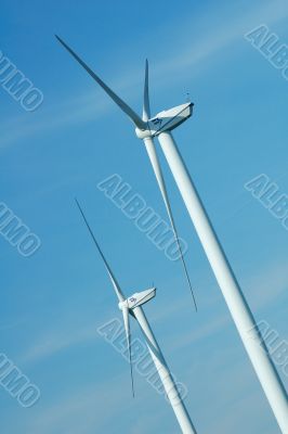 Close up of two windturbines