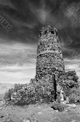 Grand Canyon Old Desert View Watchtower black white