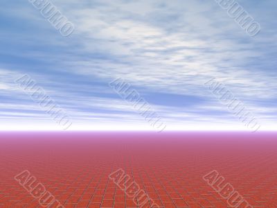 infinite brick pavement and blue sky high quality rendered from 3D