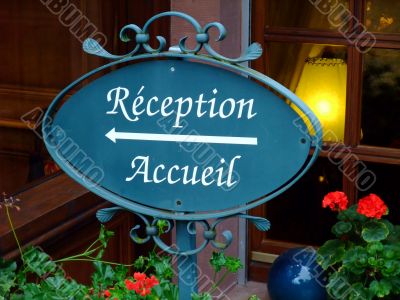 Reception sign of an french hotel