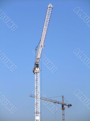 Two construction cranes