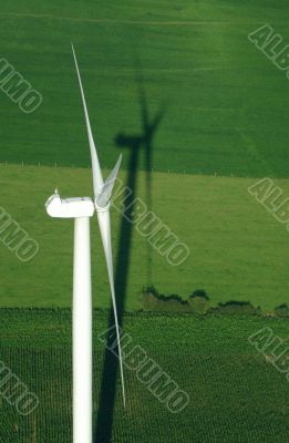 overview of windturbine and green meadow