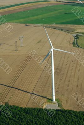 Overview of a windturbine and yellow field