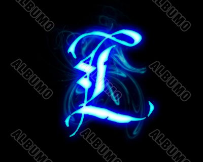 Blue flame magic font over black background. Letter L