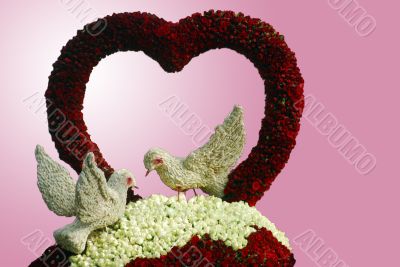 valentine birds and rose flower heart