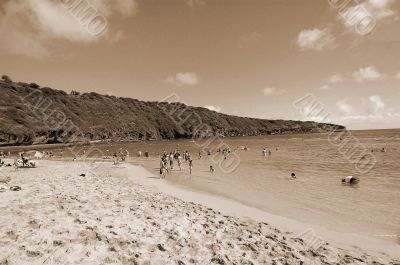 Chillout at Hanauma Bay Honolulu Hawaii sepia