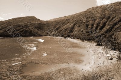 Hanauma Bay Reef Honolulu Hawaii sepia