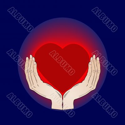 shining heart in the hands - vector