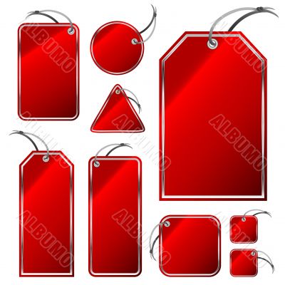 set of red tags