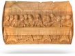 wooden Last Dinner religion bas-relief isolated over white background