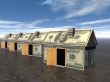 3D rendered street of money made houses with reflection and blue sky