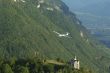 A glider flying over St Michel Church