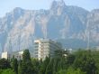 hotel building on mountains background, south coast of Crimea