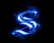 Blue flame magic font over black background. Letter S