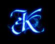 Blue flame magic font over black background. Letter K