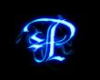 Blue flame magic font over black background. Letter P