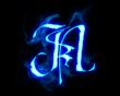 Blue flame magic font over black background. Letter N