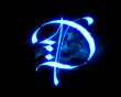 Blue flame magic font over black background. Letter D