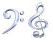 3D silver or chrome musical key symbols concept isolated