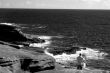 Artist painting at Makapuu Beach Hawaii sepia