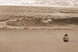 Father and Son on Beach sepia