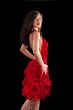 Asian woman in red crochet dress