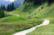 People hiking and mountain landscape