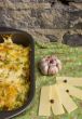 Zucchini casserole with cheese in a baking sheet